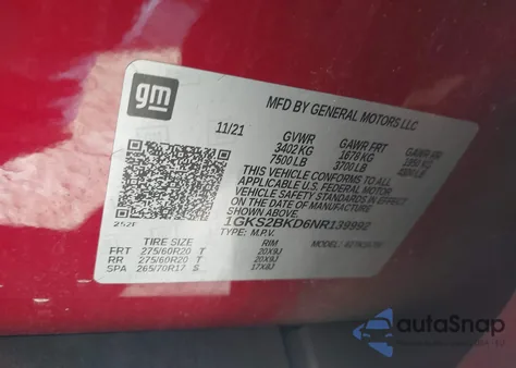 2022 GMC Yukon 4Wd Slt z USA, uszkodzony, nr VIN 1GKS2BKD6NR139992